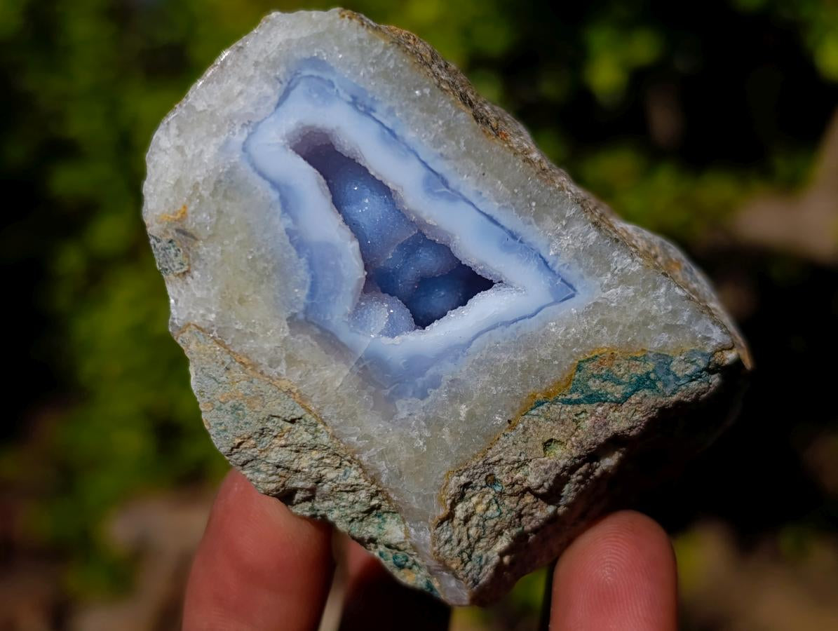 Polished One Side Blue Lace Agate Geodes with Dog Tooth Calcite x 12 From Nsanje, Malawi - Toprock Gemstones and Minerals 