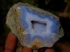 Polished One Side Blue Lace Agate Geodes with Dog Tooth Calcite x 12 From Nsanje, Malawi - Toprock Gemstones and Minerals 