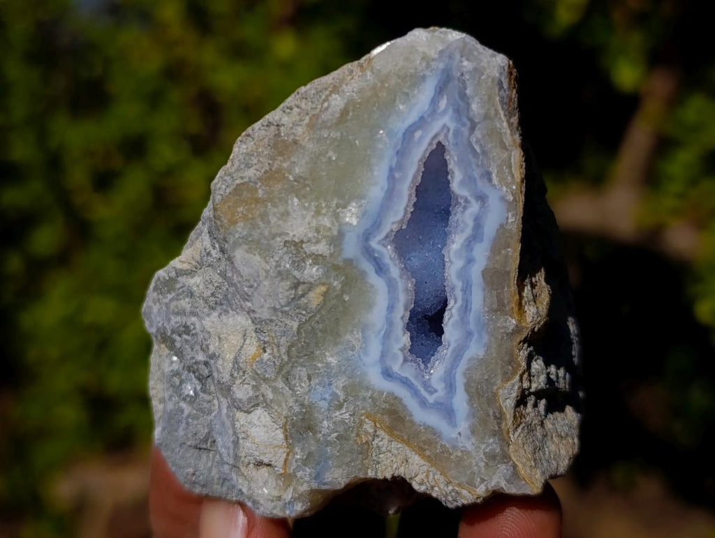 Polished One Side Blue Lace Agate Geodes with Dog Tooth Calcite x 12 From Nsanje, Malawi - Toprock Gemstones and Minerals 