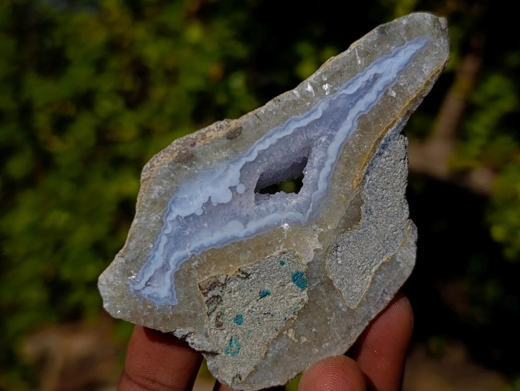 Polished One Side Blue Lace Agate Geodes with Dog Tooth Calcite x 12 From Nsanje, Malawi - Toprock Gemstones and Minerals 