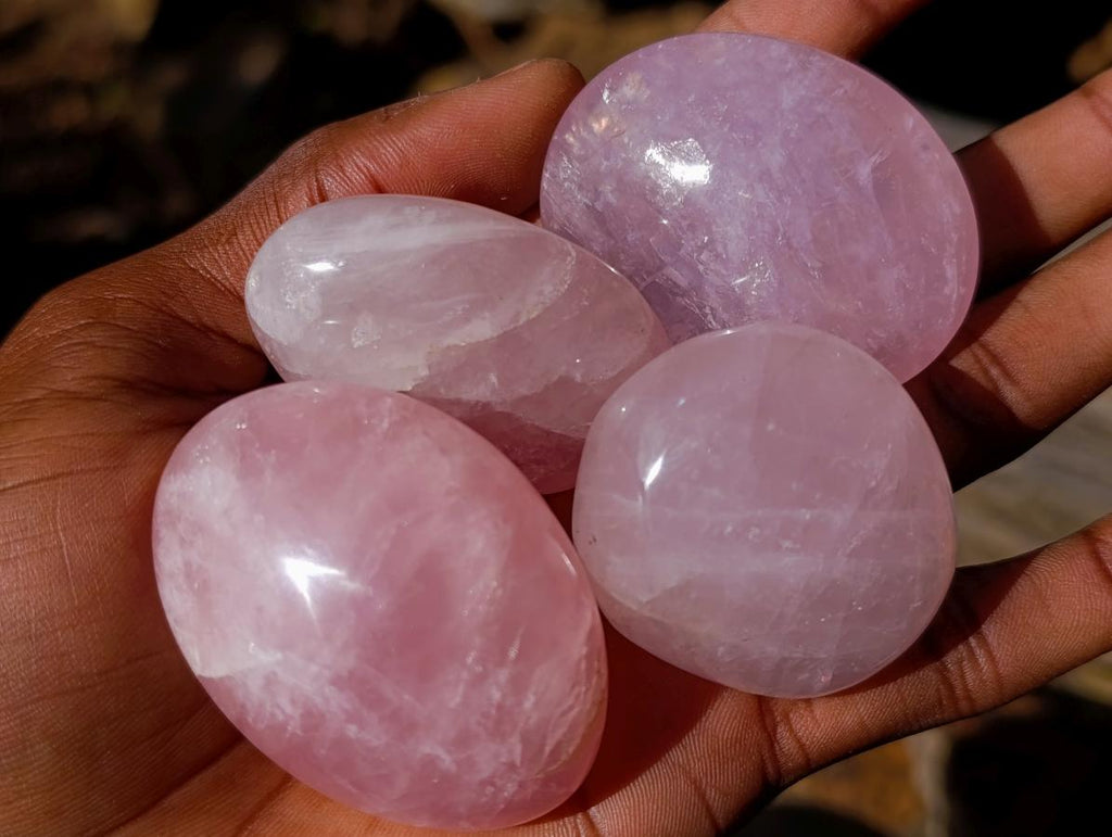Polished Gemmy Rose Quartz Palm Stones x 20 From Madagascar - Toprock Gemstones and Minerals 