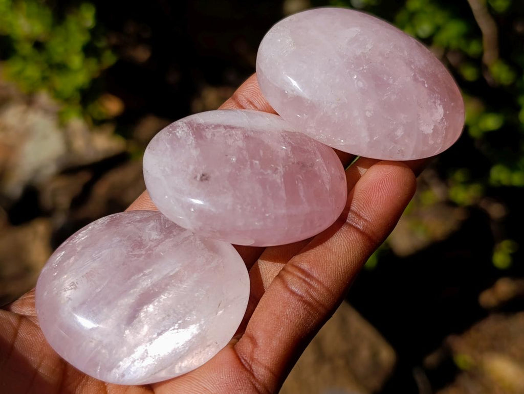 Polished Gemmy Rose Quartz Palm Stones x 20 From Madagascar - Toprock Gemstones and Minerals 