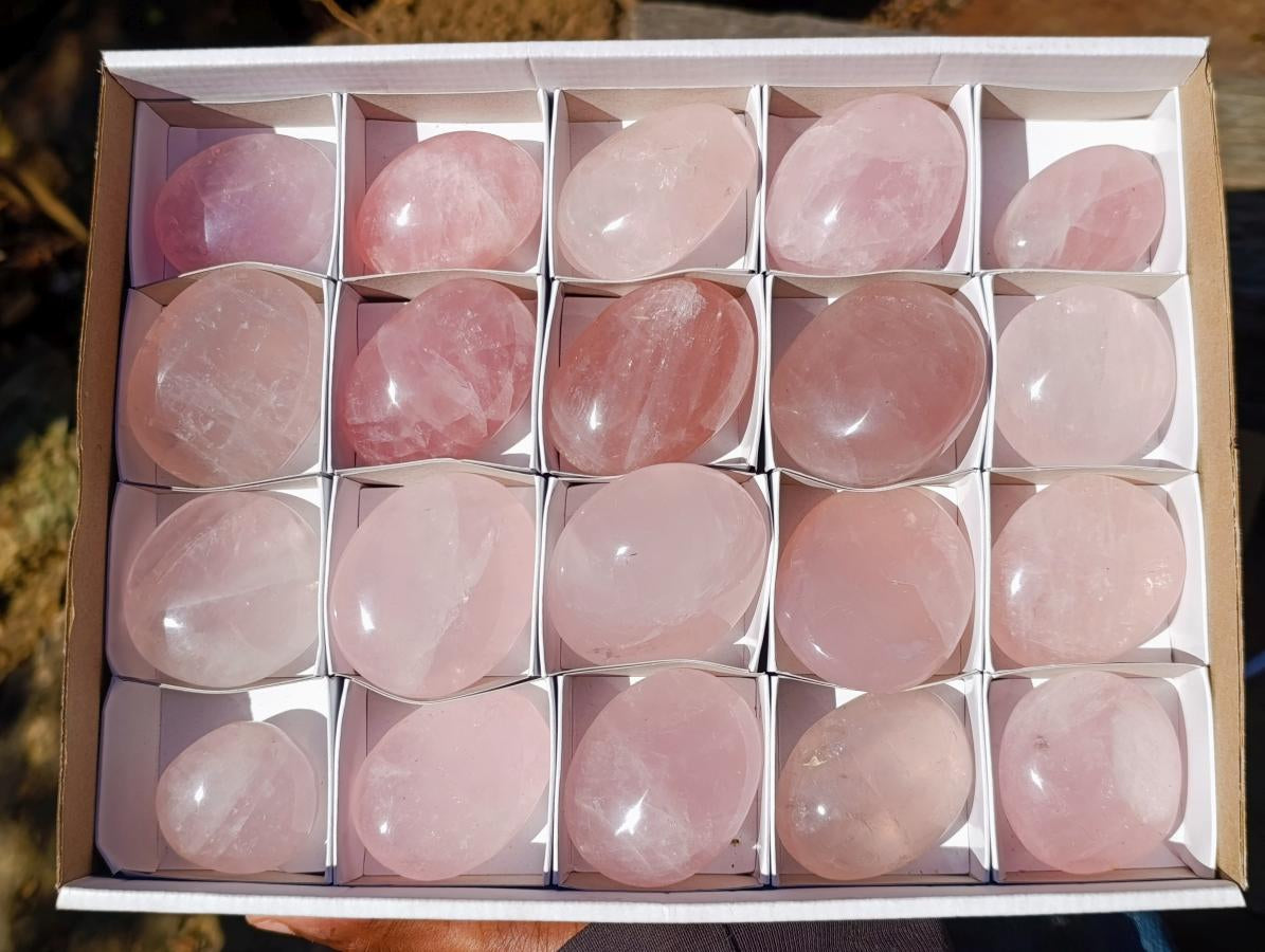 Polished Gemmy Rose Quartz Palm Stones x 20 From Madagascar - Toprock Gemstones and Minerals 