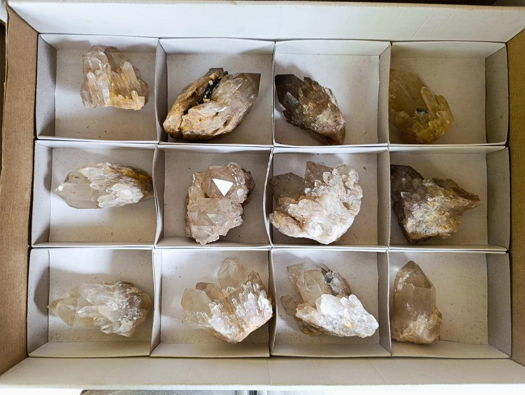 Natural Cascading Clear and Smokey Luena Quartz Crystals and Clusters x 12 From Luena, Congo - Toprock Gemstones and Minerals 