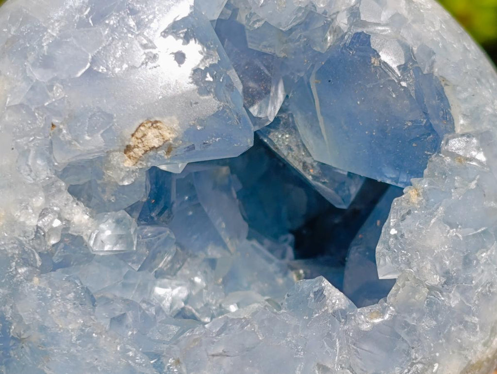 Polished and Natural Blue Celestite Geode Spheres x 3 From Sakoany, Madagascar - Toprock Gemstones and Minerals 