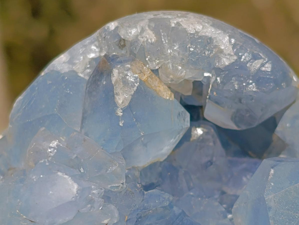 Polished and Natural Blue Celestite Geode Spheres x 3 From Sakoany, Madagascar - Toprock Gemstones and Minerals 