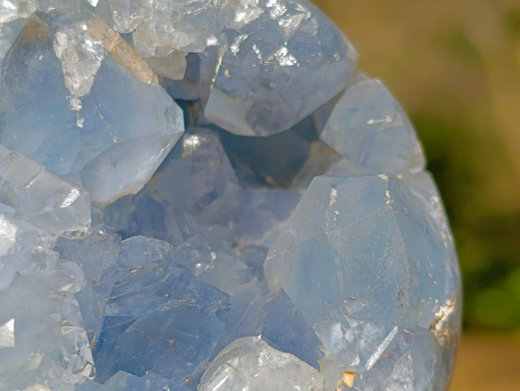 Polished and Natural Blue Celestite Geode Spheres x 3 From Sakoany, Madagascar - Toprock Gemstones and Minerals 