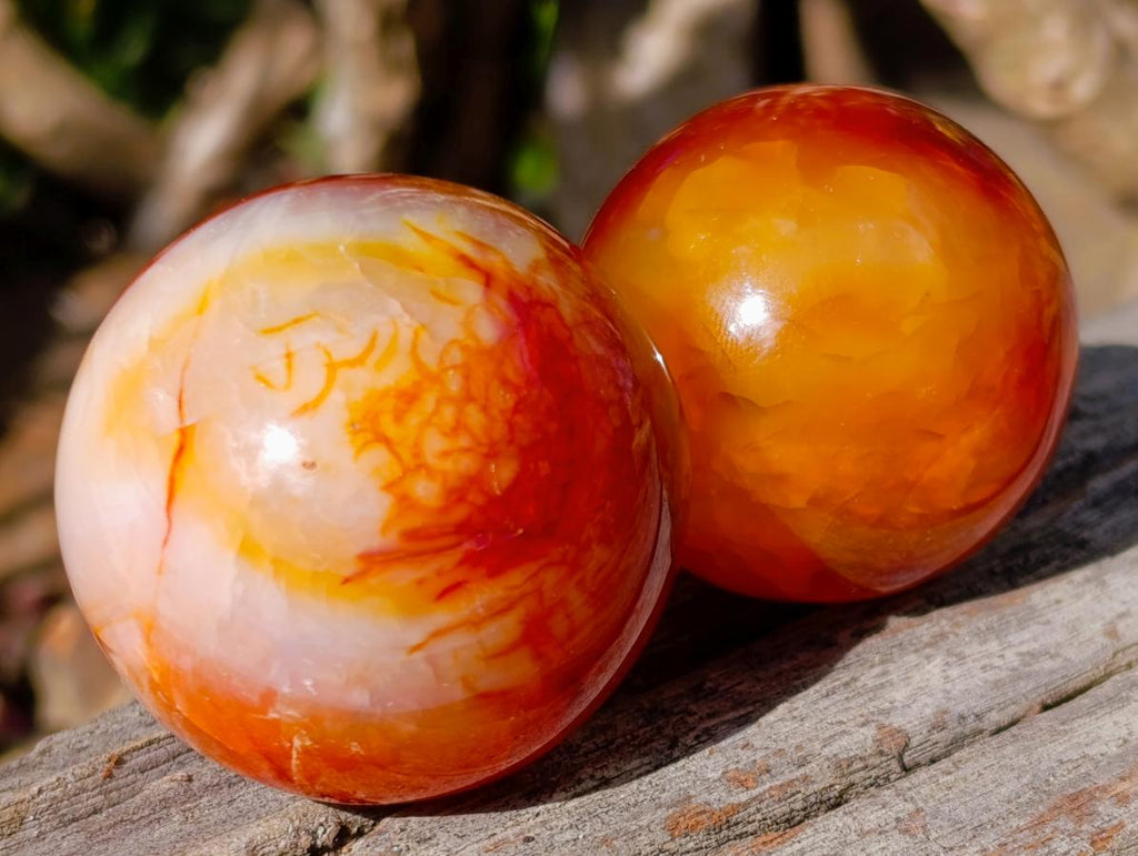 Polished and Natural Carnelian Agate Gemstone Spheres x 12 From Madagascar - Toprock Gemstones and Minerals 