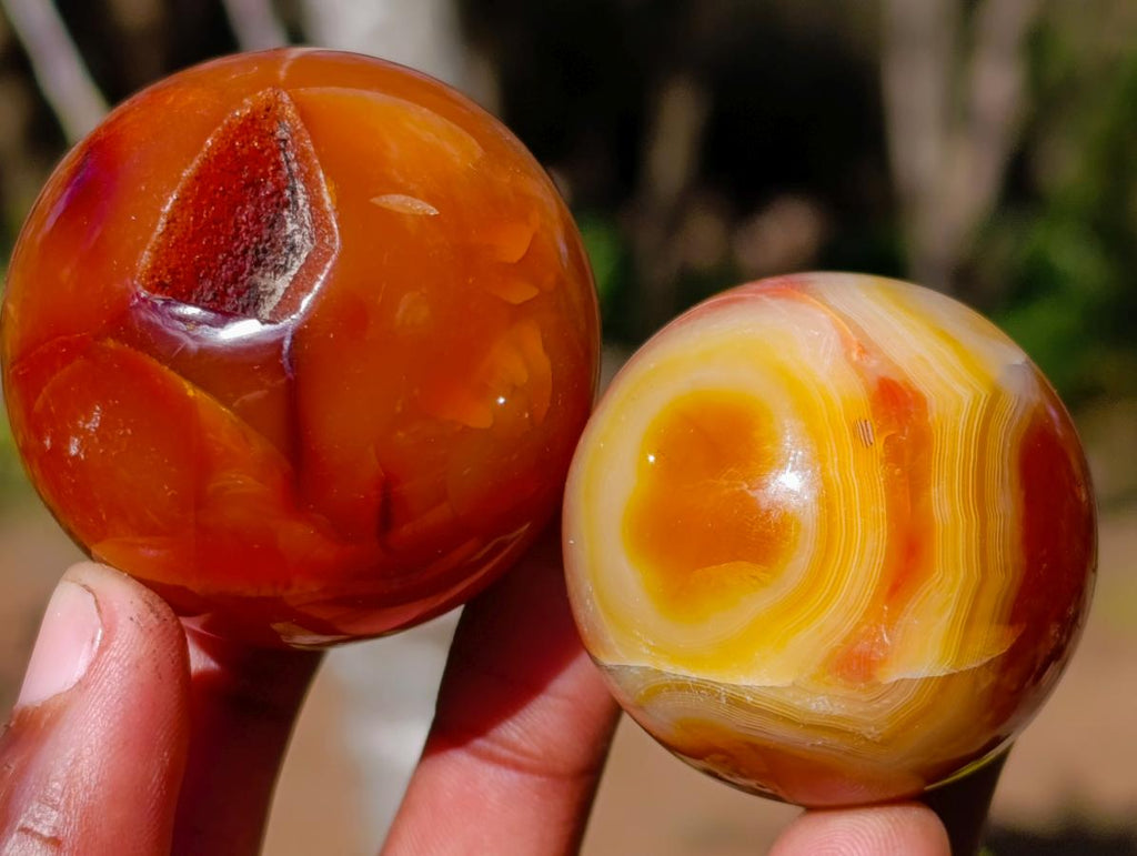 Polished and Natural Carnelian Agate Gemstone Spheres x 12 From Madagascar - Toprock Gemstones and Minerals 