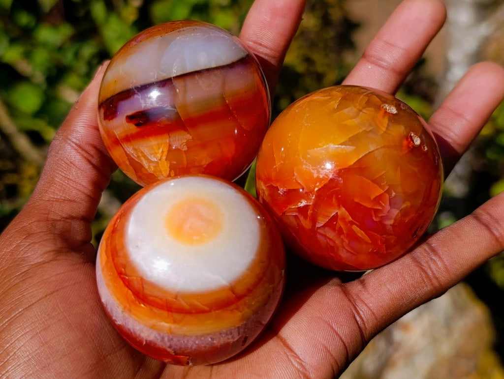 Polished and Natural Carnelian Agate Gemstone Spheres x 12 From Madagascar - Toprock Gemstones and Minerals 