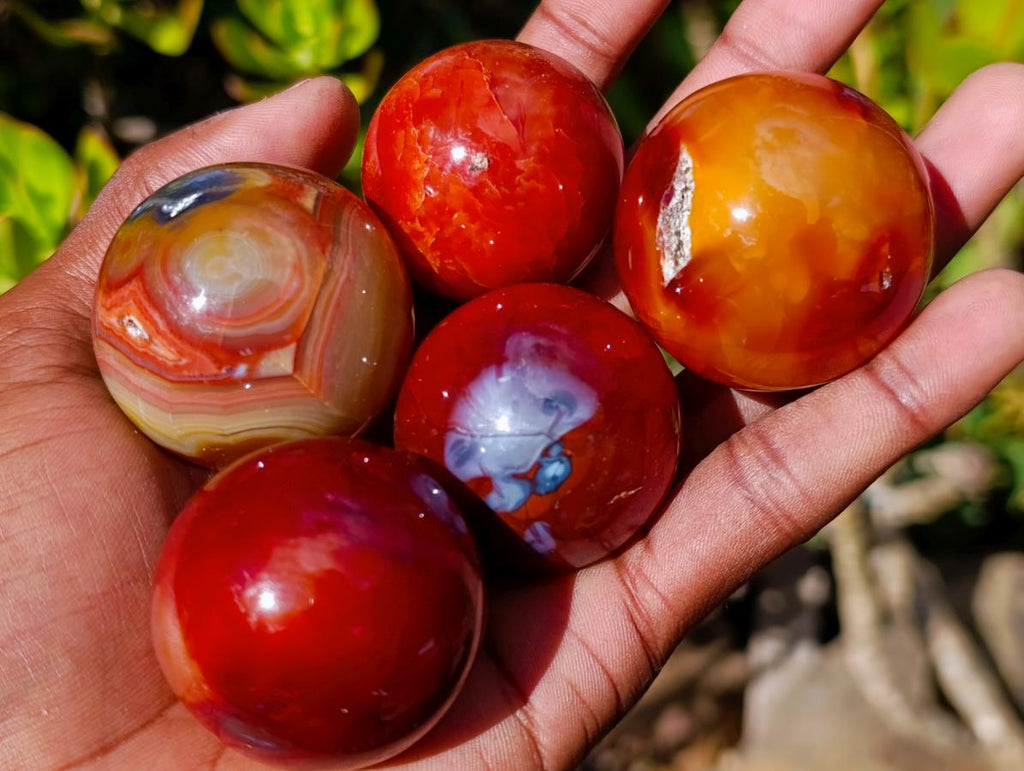 Polished and Natural Carnelian Agate Gemstone Spheres x 12 From Madagascar - Toprock Gemstones and Minerals 