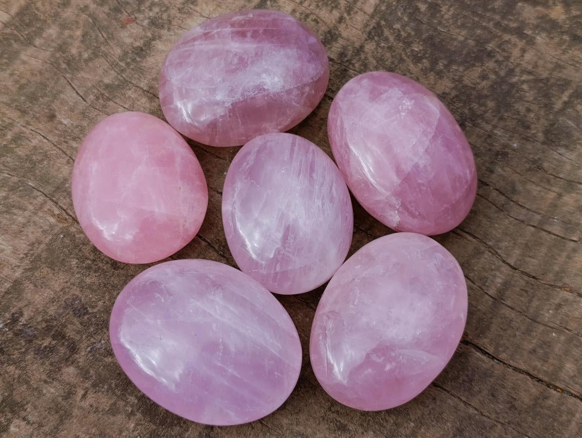 Polished Gemmy Rose Quartz Palm Stones x 24 From Madagascar - Toprock Gemstones and Minerals 