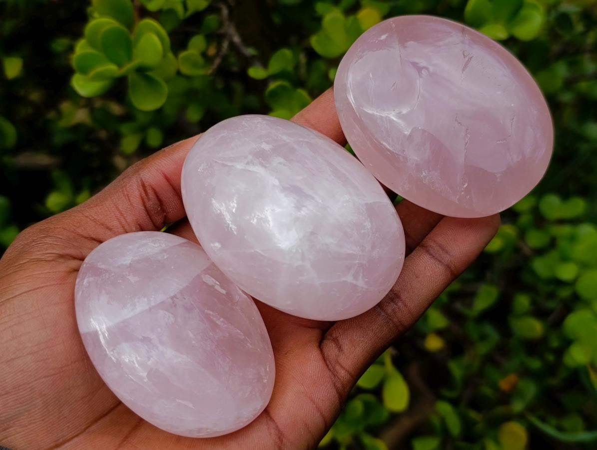 Polished Gemmy Rose Quartz Palm Stones x 24 From Madagascar - Toprock Gemstones and Minerals 