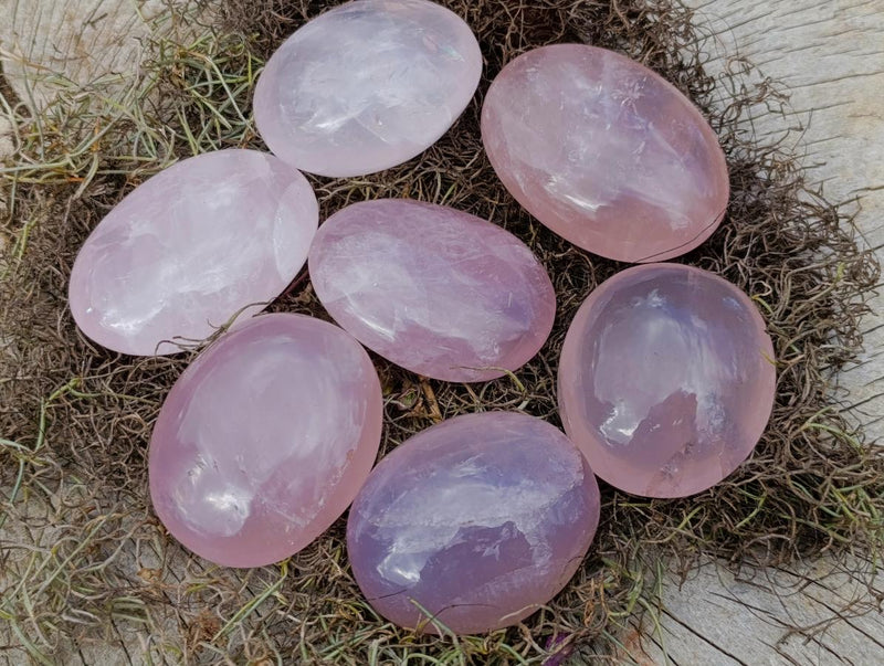Polished Gemmy Rose Quartz Palm Stones x 24 From Madagascar - Toprock Gemstones and Minerals 