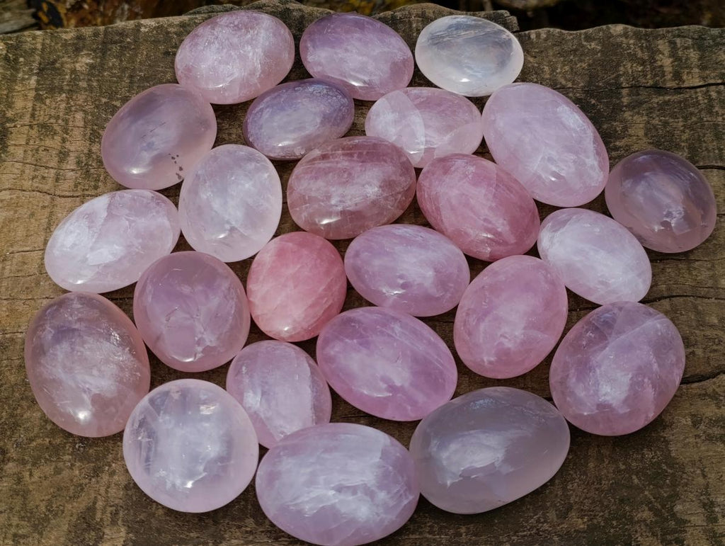 Polished Gemmy Rose Quartz Palm Stones x 24 From Madagascar - Toprock Gemstones and Minerals 