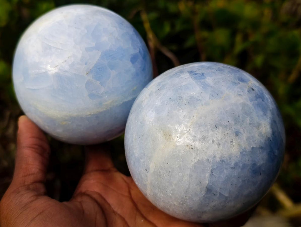 Polished Blue Calcite Spheres x 2 From Madagascar - Toprock Gemstones and Minerals 