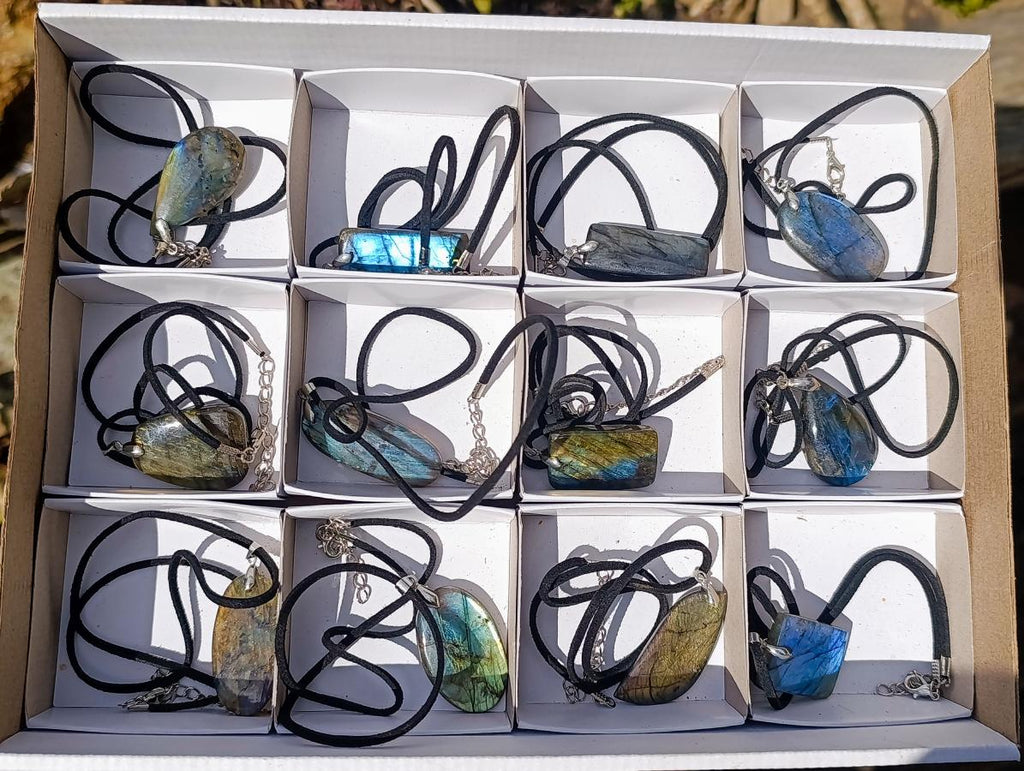 Hand Made Labradorite Necklaces x 12 From Madagascar - Toprock Gemstones and Minerals 