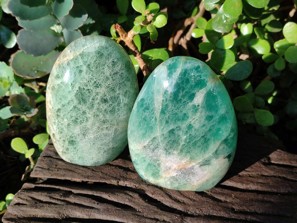 Polished Green Fluorite Standing Display Pieces x 2 From Madagascar - Toprock Gemstones and Minerals 