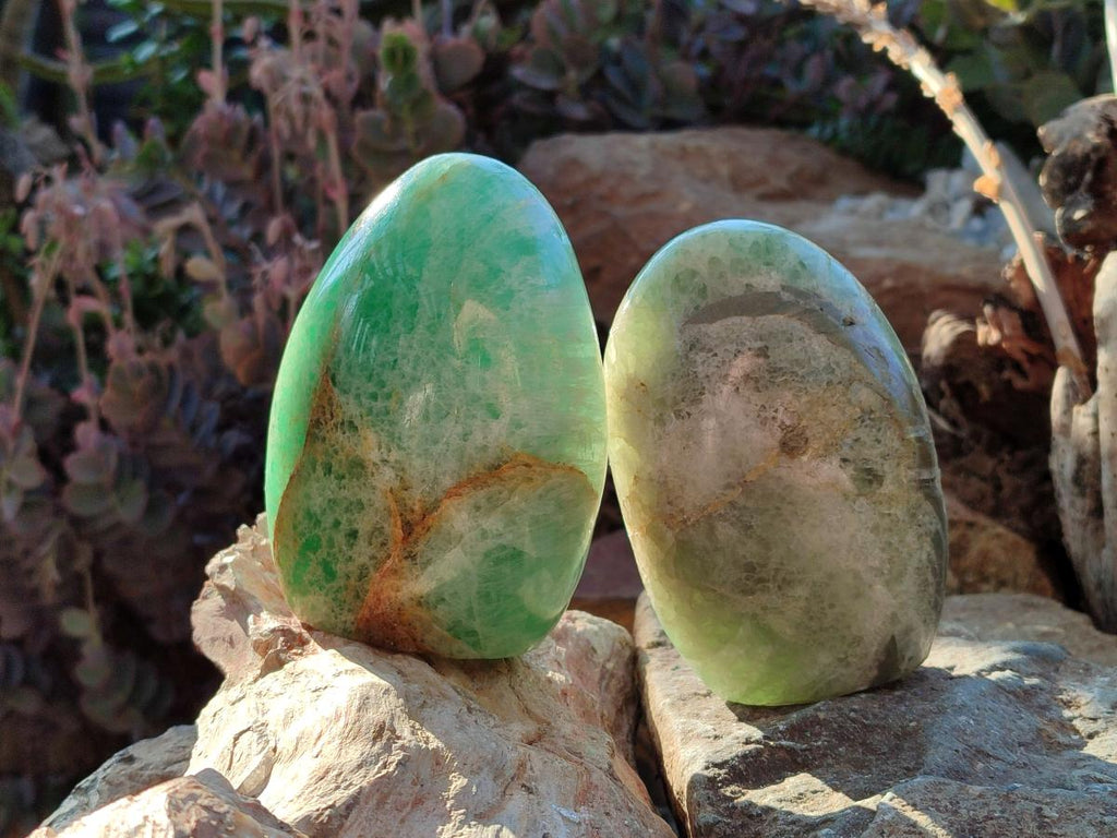 Polished Green Fluorite Standing Display Pieces x 2 From Madagascar - Toprock Gemstones and Minerals 