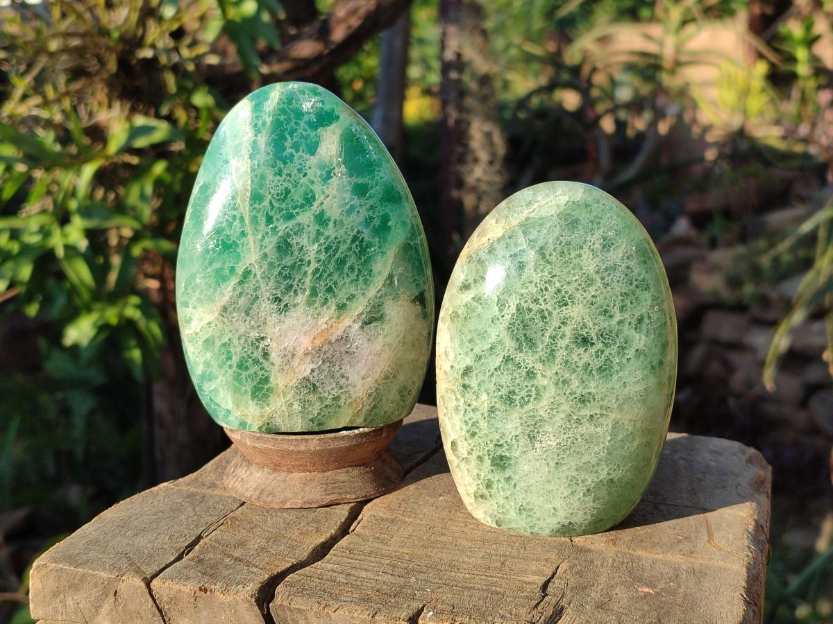 Polished Green Fluorite Standing Display Pieces x 2 From Madagascar - Toprock Gemstones and Minerals 
