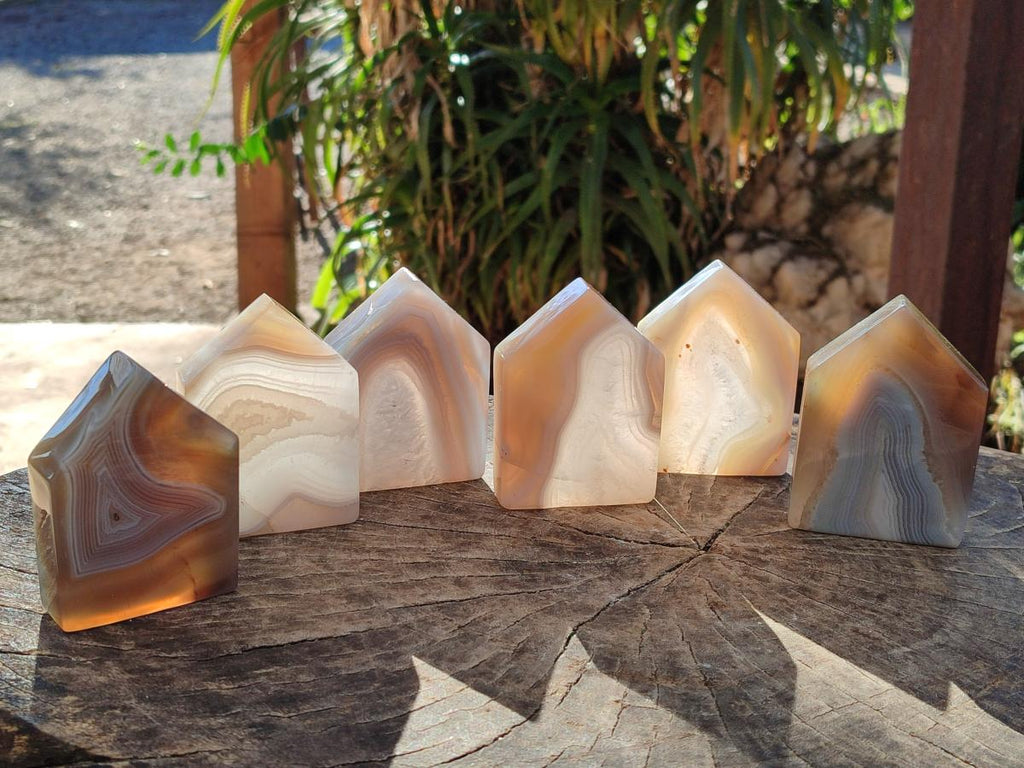 Polished Banded Agate House Shaped Slices x 6 From Madagascar - Toprock Gemstones and Minerals 