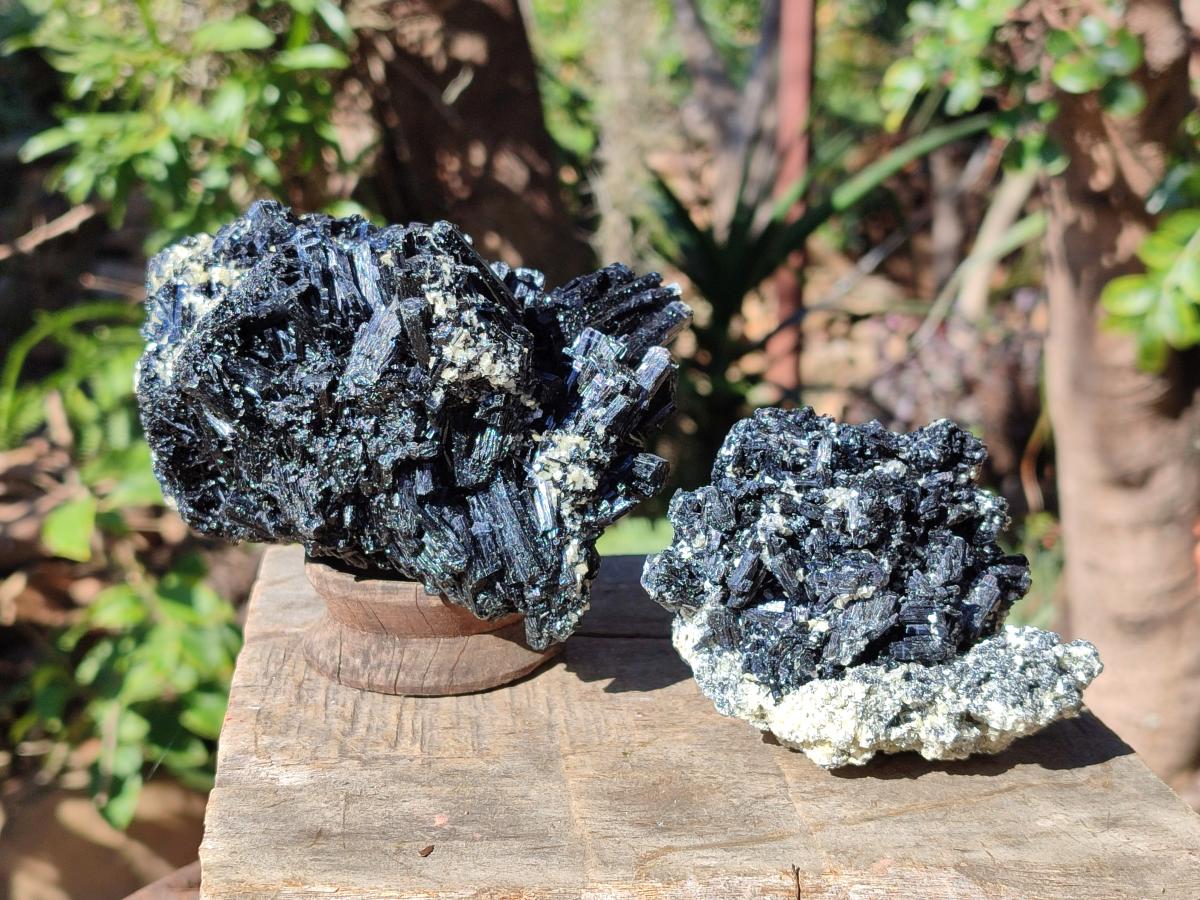 Natural Schorl Black Tourmaline Specimens x 2 From Erongo, Namibia - Toprock Gemstones and Minerals 