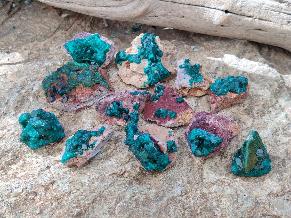 Natural Dioptase on Dolomite Specimens x 12 From Likasi, Congo - Toprock Gemstones and Minerals 