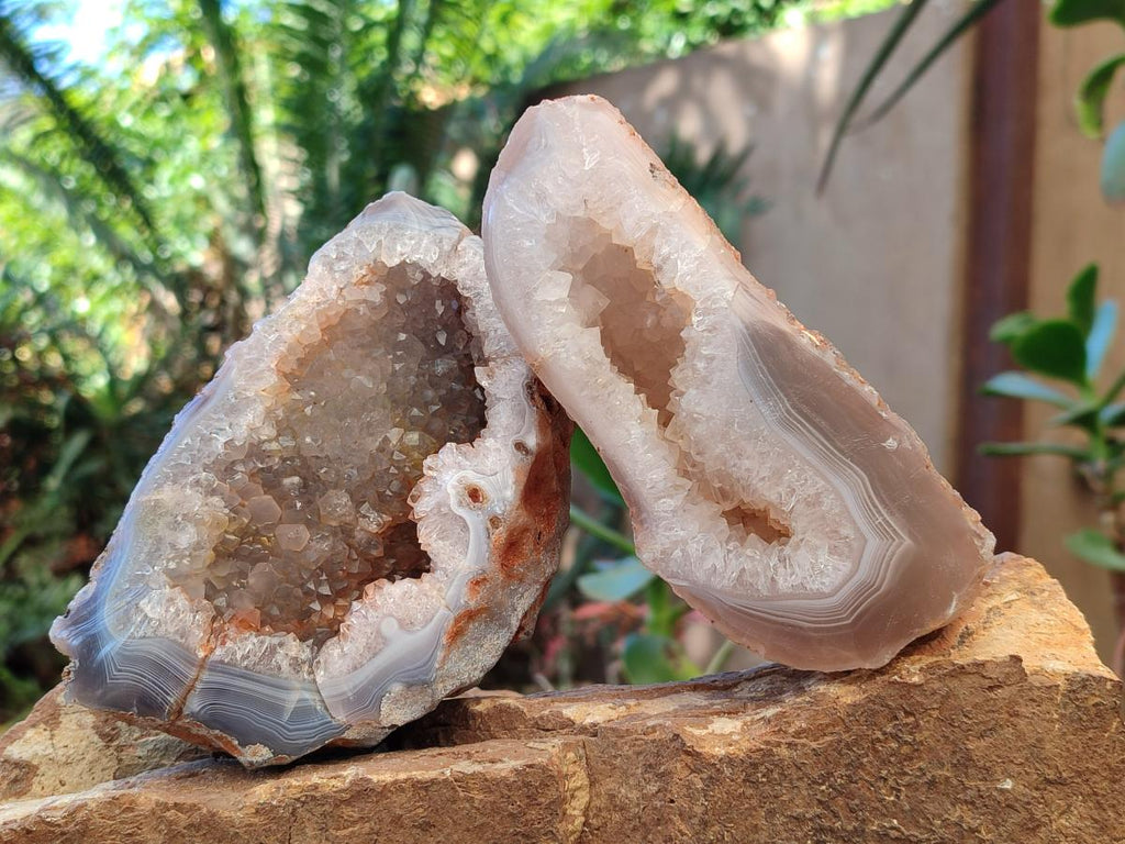 Polished and Natural Agate Nodules with Crystalline Geode Centres x 5 From Maintirano, Madagascar - Toprock Gemstones and Minerals 