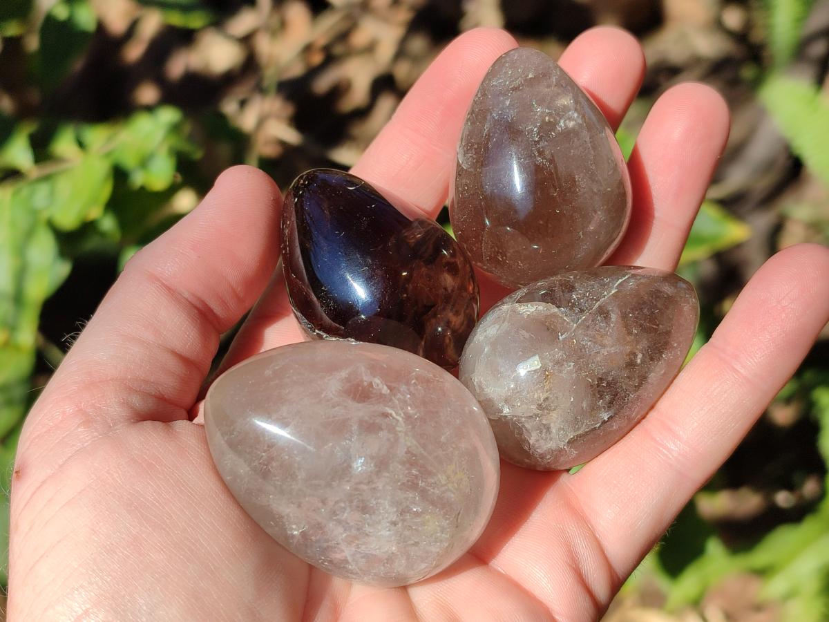 Polished Smokey Window Quartz Eggs x 12 From Madagascar - Toprock Gemstones and Minerals 