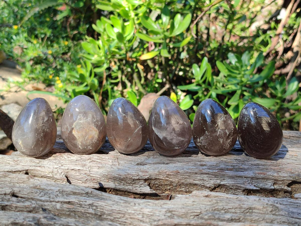 Polished Smokey Window Quartz Eggs x 12 From Madagascar - Toprock Gemstones and Minerals 