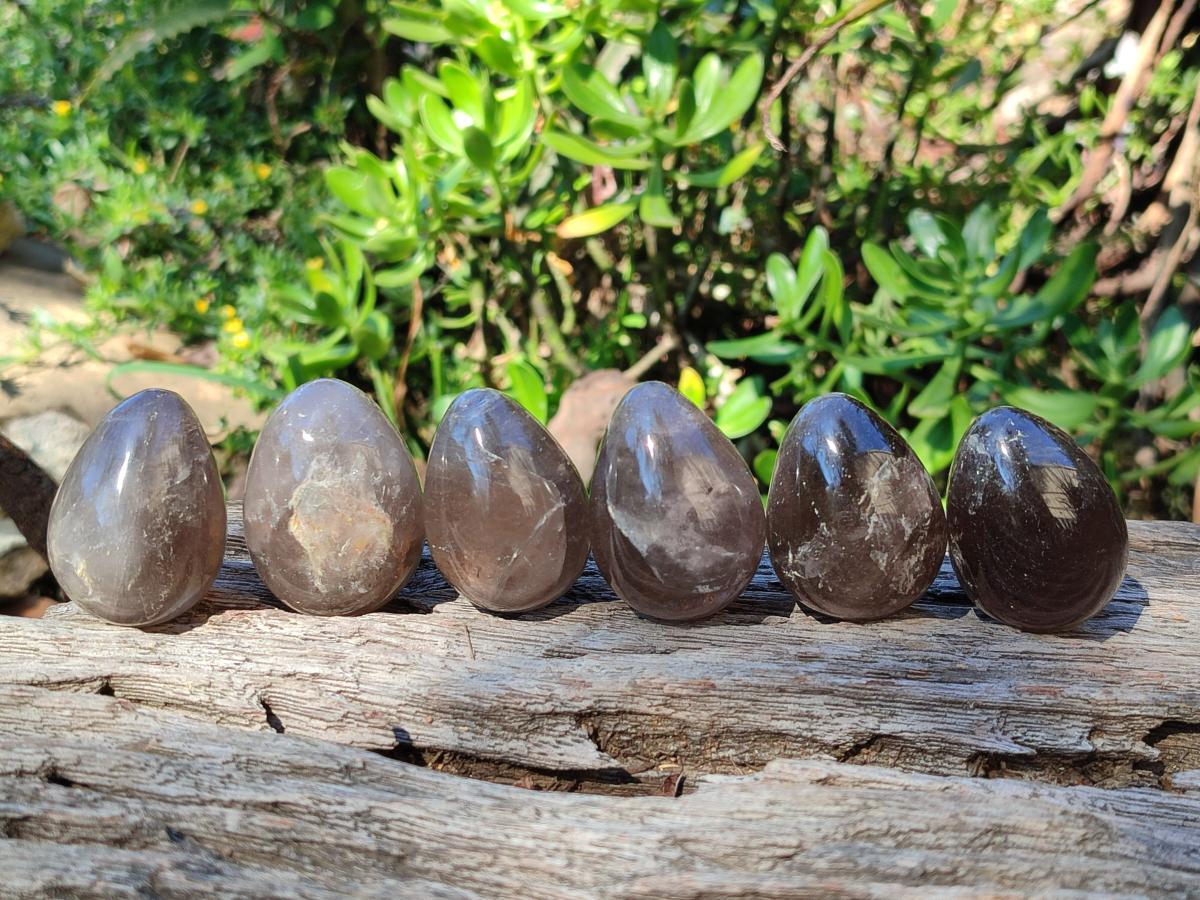 Polished Smokey Window Quartz Eggs x 12 From Madagascar - Toprock Gemstones and Minerals 