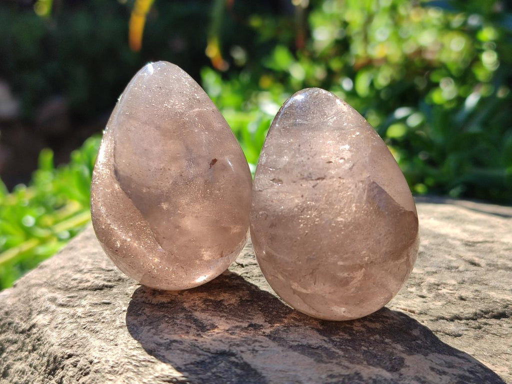 Polished Smokey Window Quartz Eggs x 12 From Madagascar - Toprock Gemstones and Minerals 