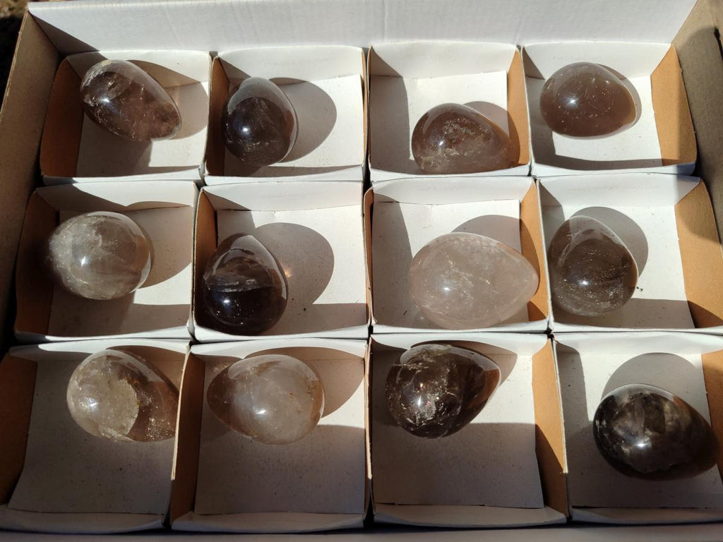Polished Smokey Window Quartz Eggs x 12 From Madagascar - Toprock Gemstones and Minerals 