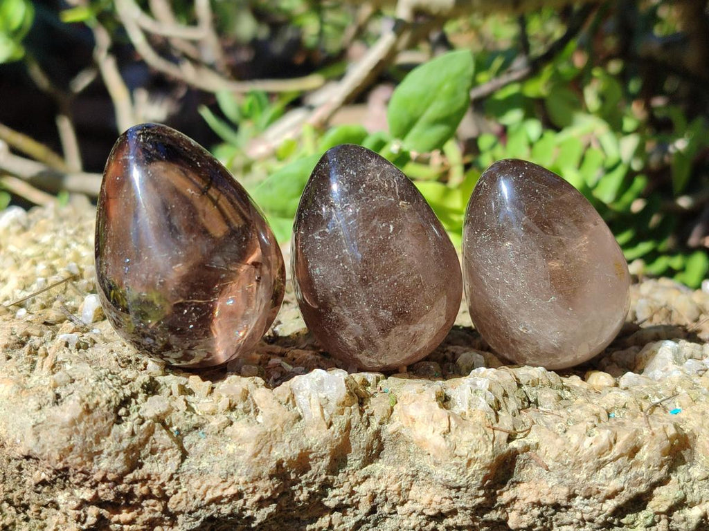 Polished Smokey Window Quartz Eggs x 12 From Madagascar - Toprock Gemstones and Minerals 