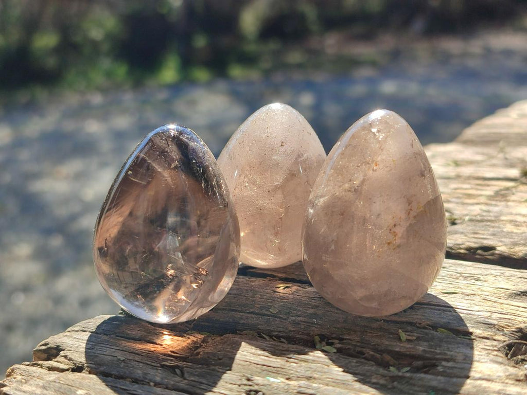 Polished Smokey Window Quartz Eggs x 12 From Madagascar - Toprock Gemstones and Minerals 