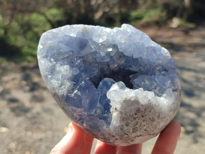 Polished and Natural Blue Celestite Eggs x 2 From Sakoany, Madagascar - Toprock Gemstones and Minerals 