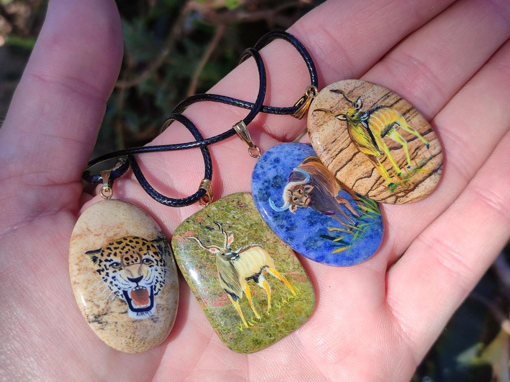 Polished Mixed Multi Mineral Hand Painted Necklaces x 18 From Madagascar - Toprock Gemstones and Minerals 