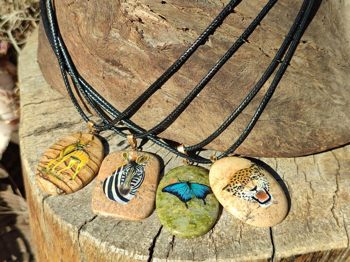 Polished Mixed Multi Mineral Hand Painted Necklaces x 18 From Madagascar - Toprock Gemstones and Minerals 