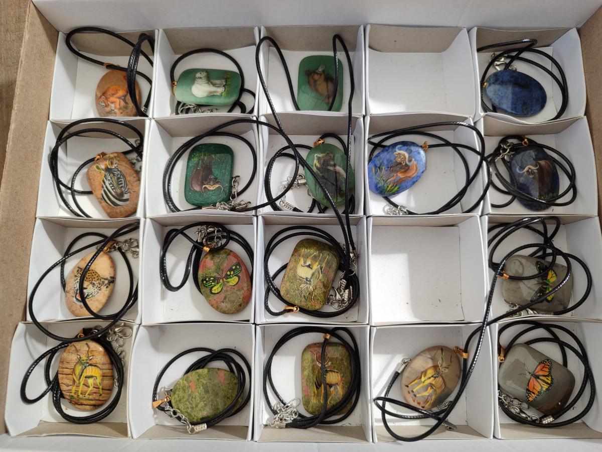 Polished Mixed Multi Mineral Hand Painted Necklaces x 18 From Madagascar - Toprock Gemstones and Minerals 
