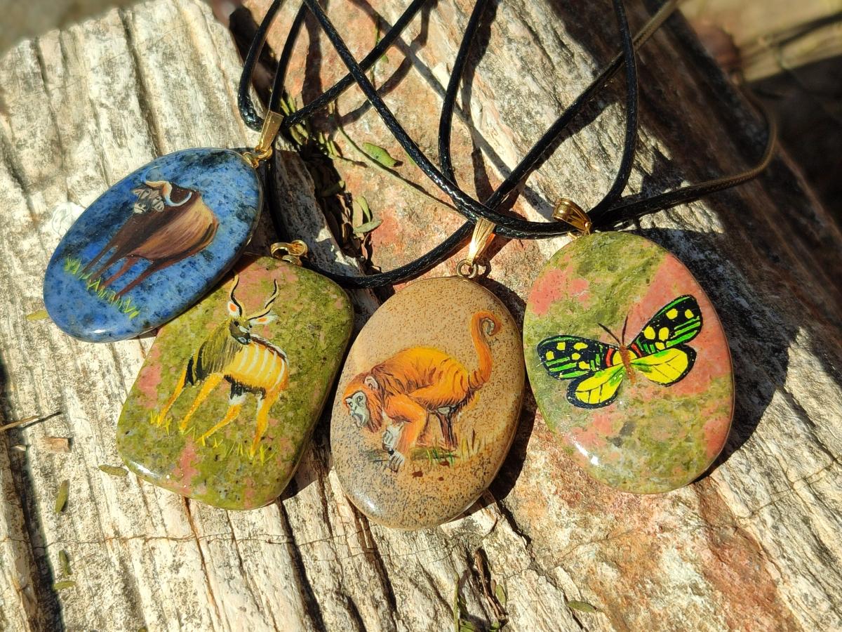 Polished Mixed Multi Mineral Hand Painted Necklaces x 18 From Madagascar - Toprock Gemstones and Minerals 