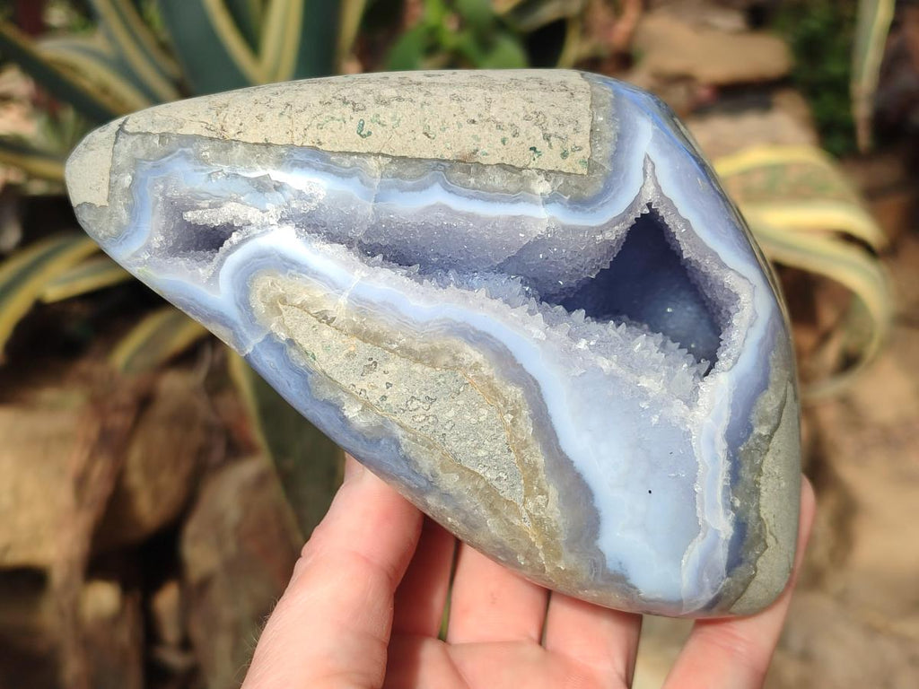 Polished and Natural Blue Lace Agate Standing Display Piece x 1 From Nsanje, Malawi - Toprock Gemstones and Minerals 