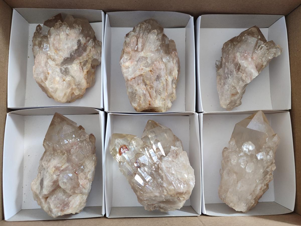Natural Cascading Clear Smokey Citrine Crystal Quartz Clusters x 6 From Luena, Congo - Toprock Gemstones and Minerals 