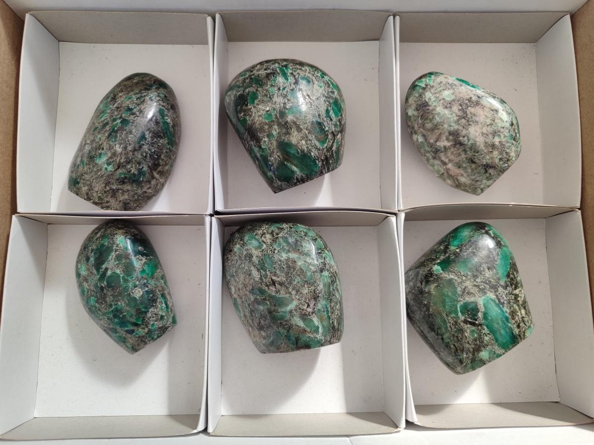 Polished Emerald Mica 'Mutokolite' Standing Display Pieces x 6 From Mutoko, Zimbabwe - Toprock Gemstones and Minerals 