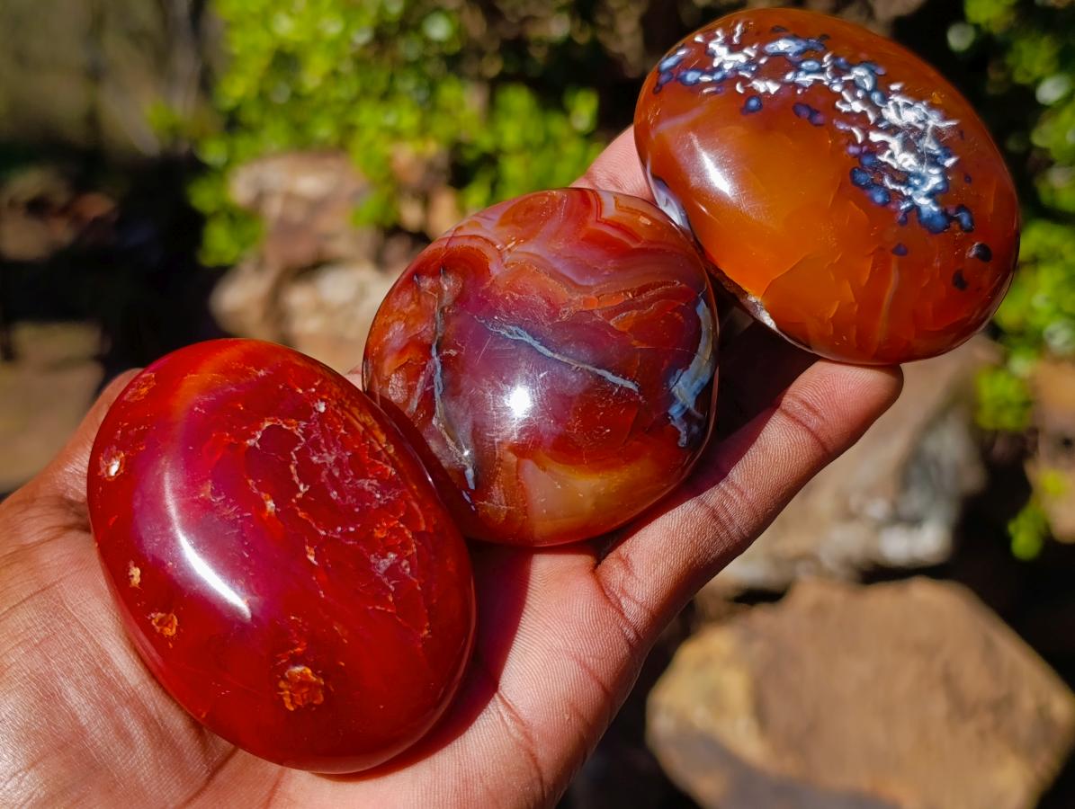 Polished And Natural Carnelian Agate Gemstone Galet x 14 From Madagascar - Toprock Gemstones and Minerals 