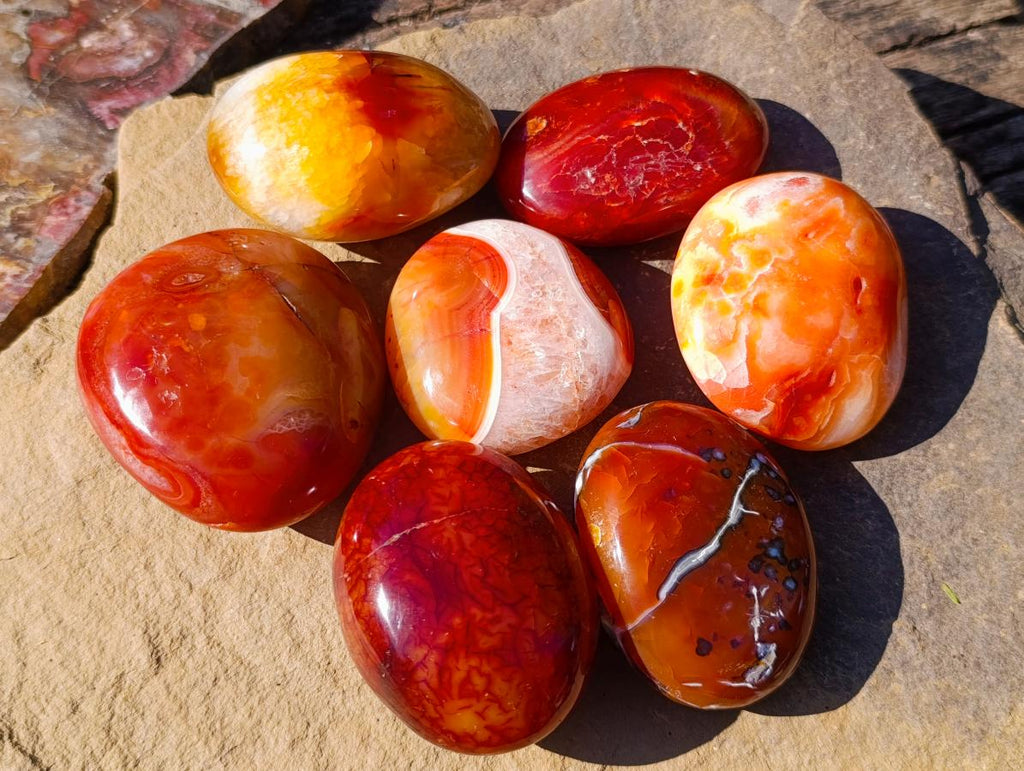 Polished And Natural Carnelian Agate Gemstone Galet x 14 From Madagascar - Toprock Gemstones and Minerals 