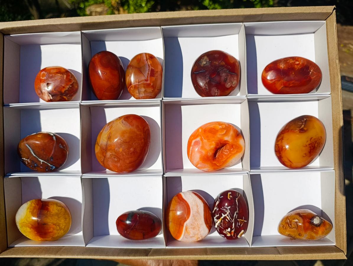 Polished And Natural Carnelian Agate Gemstone Galet x 14 From Madagascar - Toprock Gemstones and Minerals 