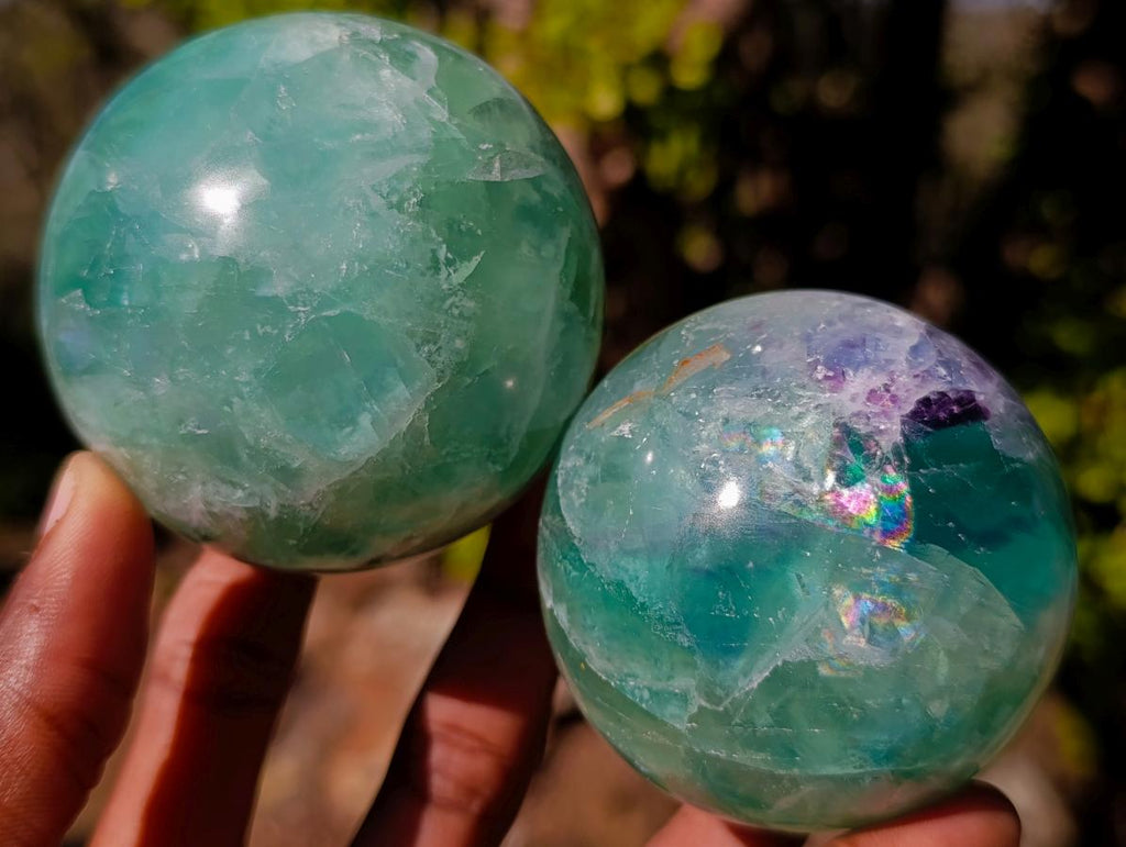 Polished Watermelon Fluorite Spheres x 4 From Uis, Namibia - Toprock Gemstones and Minerals 