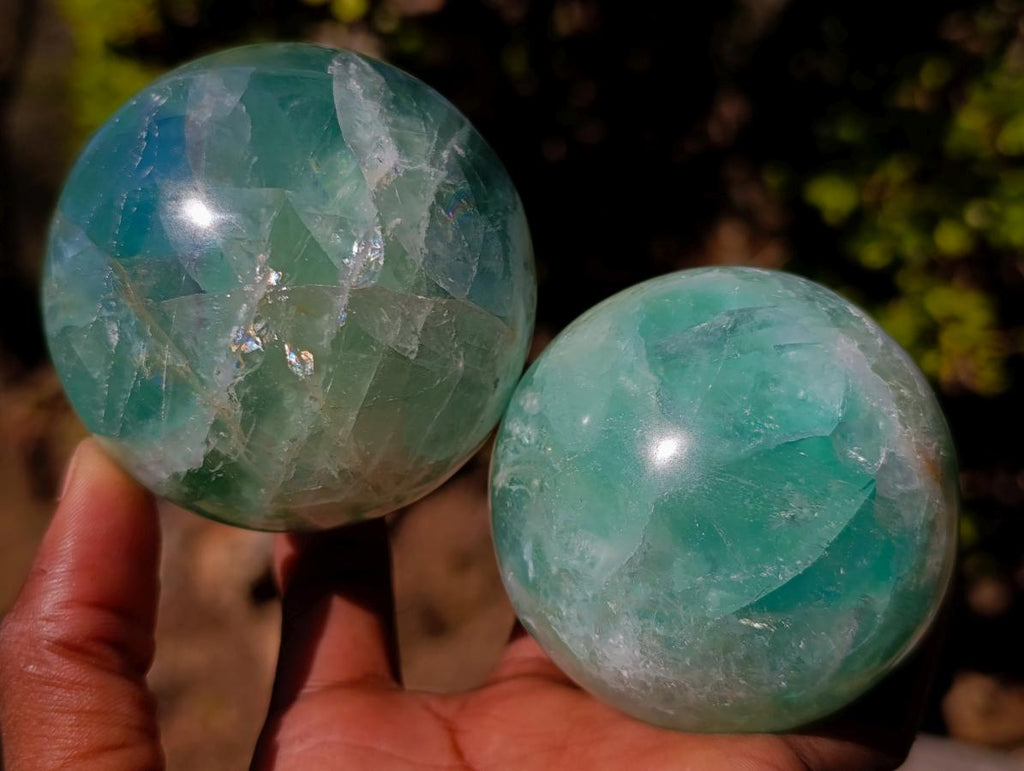 Polished Watermelon Fluorite Spheres x 4 From Uis, Namibia - Toprock Gemstones and Minerals 