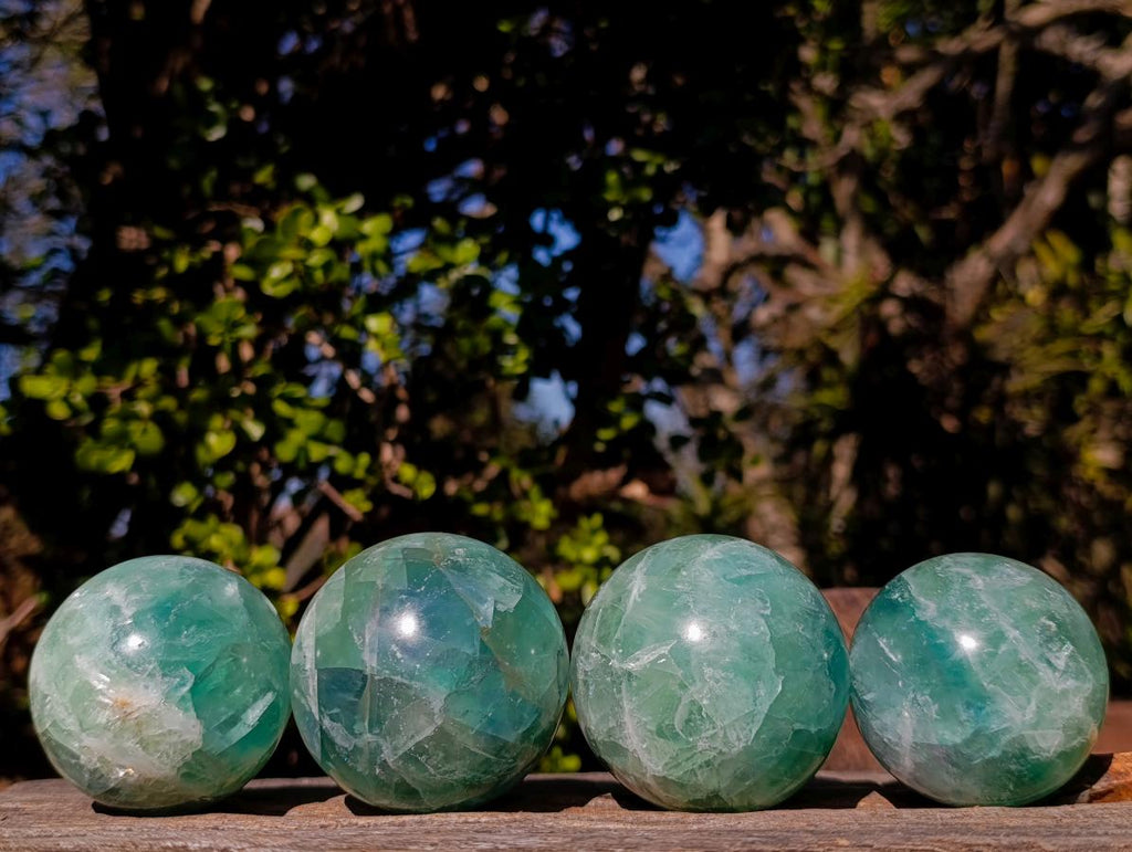 Polished Watermelon Fluorite Spheres x 4 From Uis, Namibia - Toprock Gemstones and Minerals 