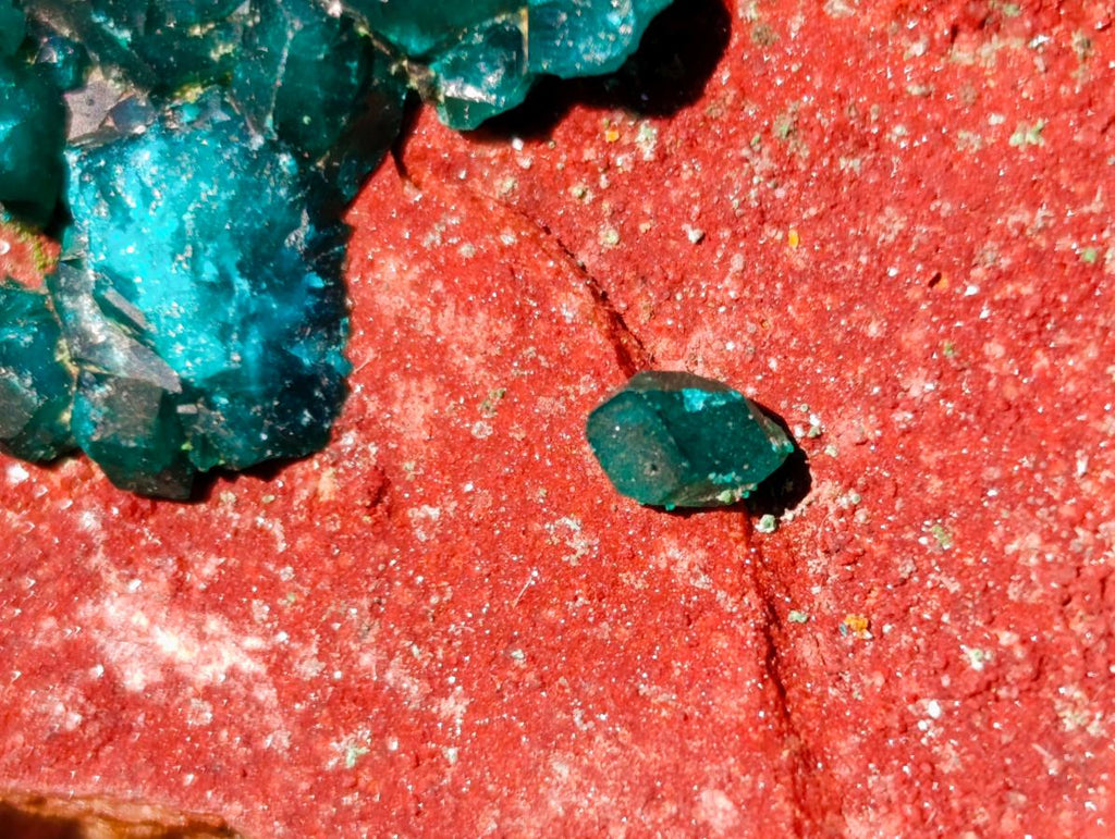 Natural Cabinet Size Dioptase on Red Dolomite Specimen x 1 From Mashamba East Mine, Congo - Toprock Gemstones and Minerals 